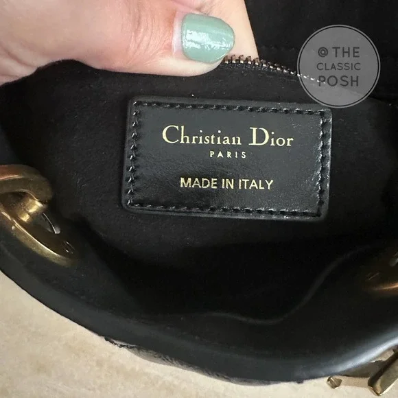 Lady Dior Cannage Small Crinkled Calfskin Black Gold Shoulder Crossbody Bag - Picture 11 of 15